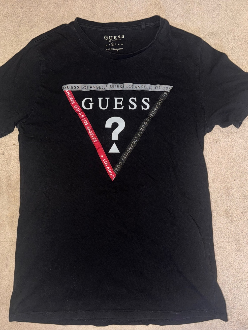 men’s GUESS Black Logo Triangle Graphic Tee